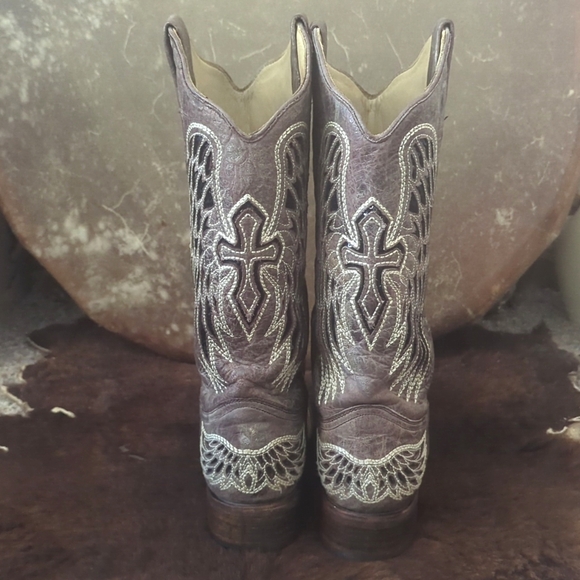 CORRAL A1197 Winged Cross taupe & black sequins cowgirl boots square toe sz10.5 - Picture 8 of 16